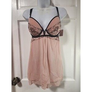 Auden Pink and Black Lace Babydoll Bra